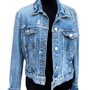 Madewell, denim jean jacket distressed, women's size S